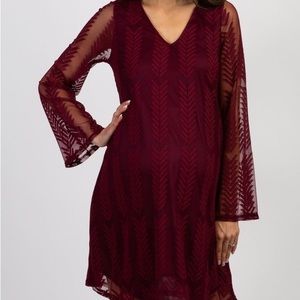 Pink Blush Maternity Burgundy Chevron Mesh Overlay Dress
